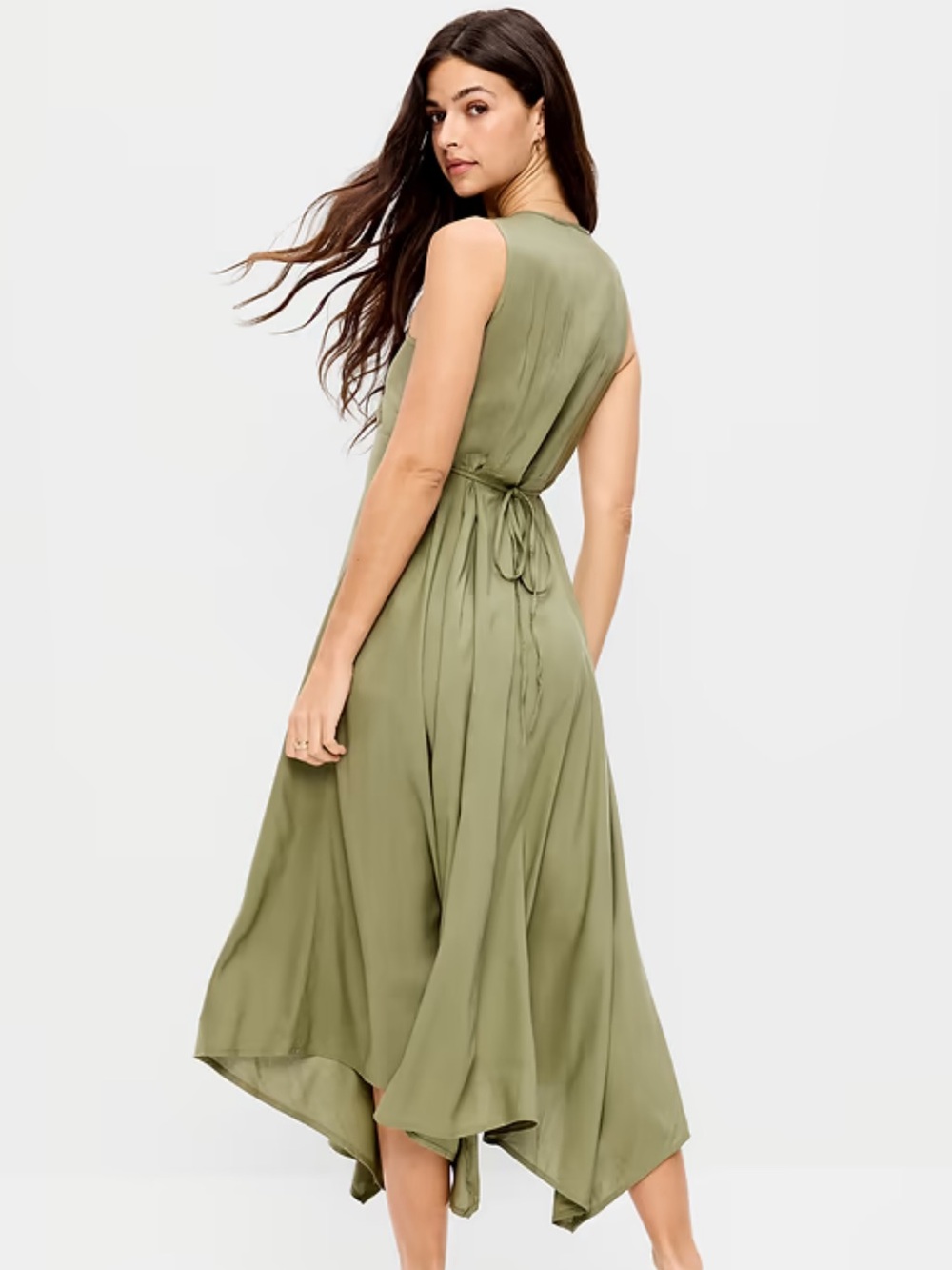 Old Navy Olive Green Handkerchief-Hem Midi Dress